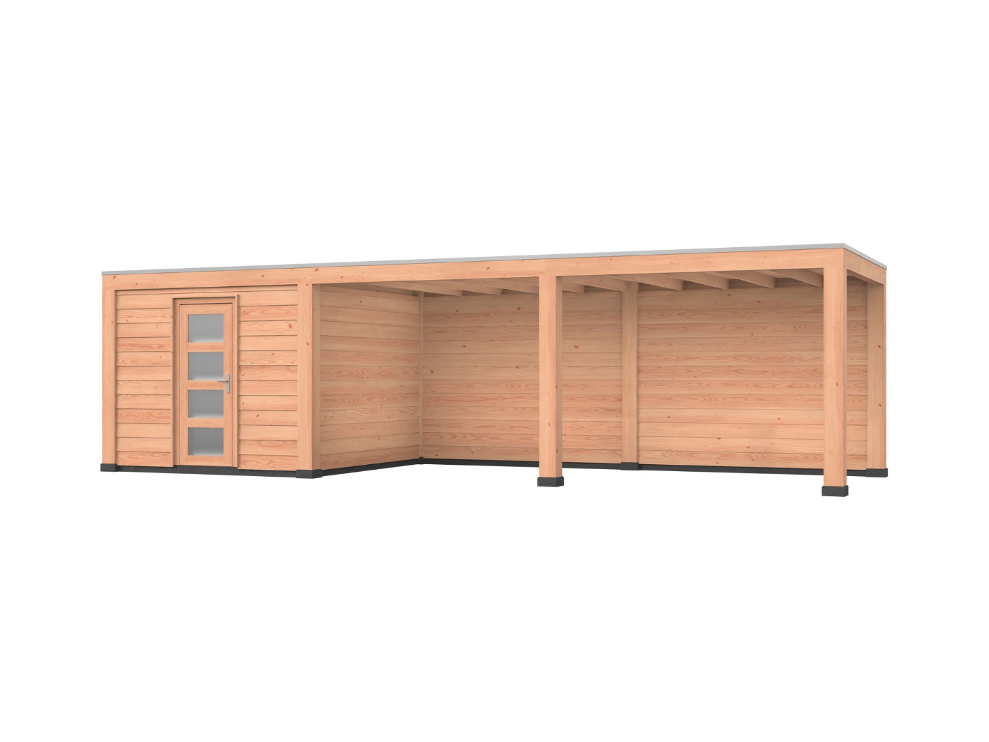 Douglas overkapping, 900 x 300, met schuur en achterwand, Westwood Modern - Afbeelding 1